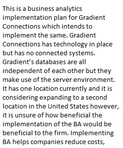 Business Analytics Implementation Plan Part 1